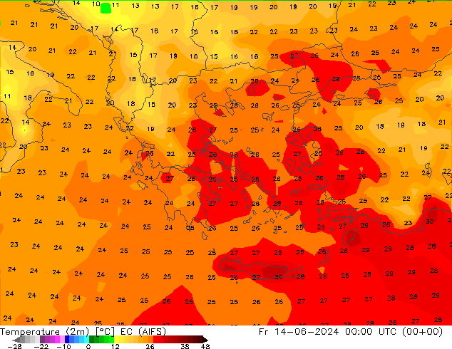 Temperatura (2m) EC (AIFS) Sex 14.06.2024 00 UTC