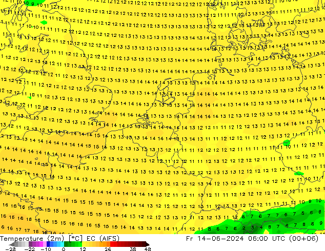 Temperaturkarte (2m) EC (AIFS) Fr 14.06.2024 06 UTC