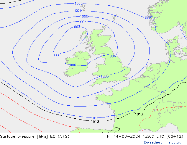 Pressione al suolo EC (AIFS) ven 14.06.2024 12 UTC