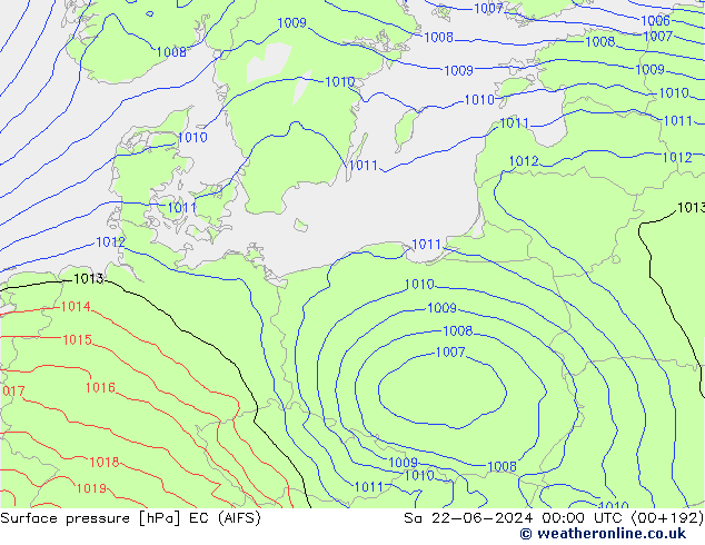 Surface pressure EC (AIFS) Sa 22.06.2024 00 UTC