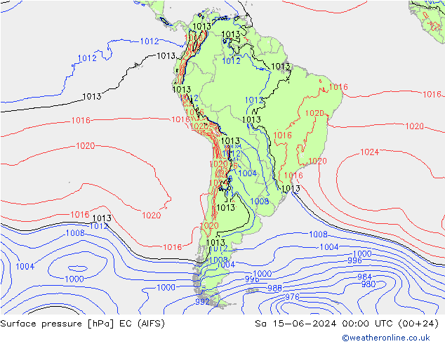 Atmosférický tlak EC (AIFS) So 15.06.2024 00 UTC
