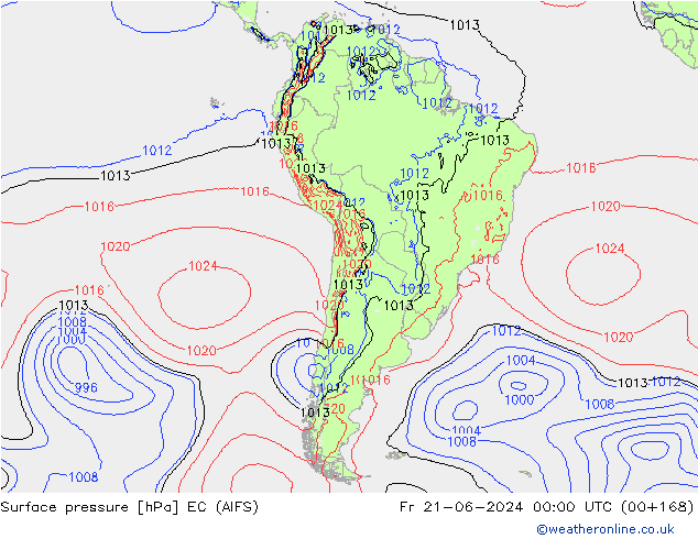 Surface pressure EC (AIFS) Fr 21.06.2024 00 UTC