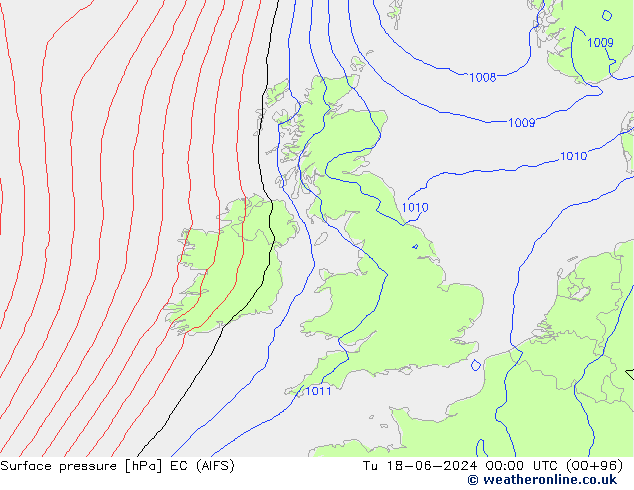 Surface pressure EC (AIFS) Tu 18.06.2024 00 UTC