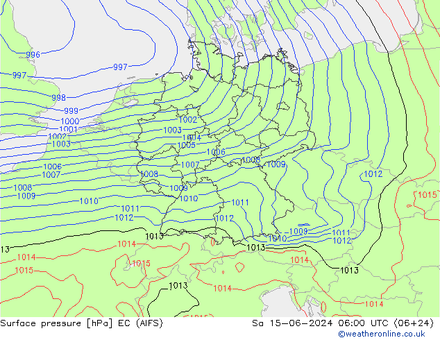 Surface pressure EC (AIFS) Sa 15.06.2024 06 UTC