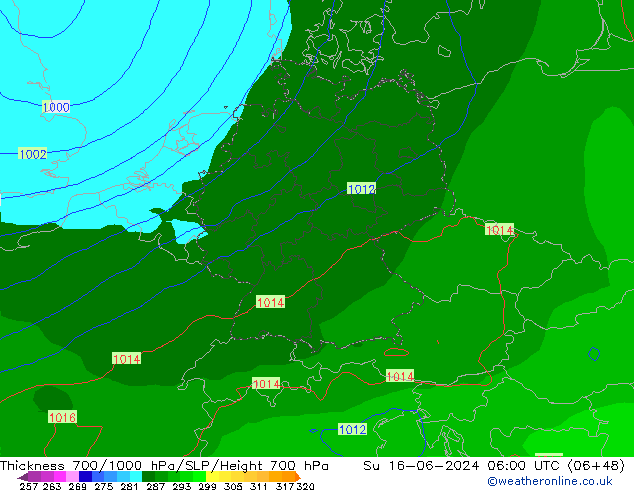 Thck 700-1000 hPa EC (AIFS) Dom 16.06.2024 06 UTC