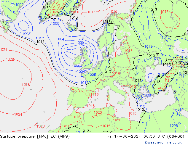Surface pressure EC (AIFS) Fr 14.06.2024 06 UTC