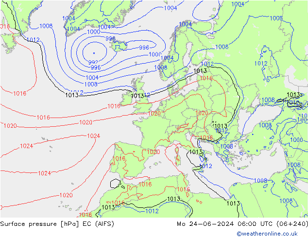 Surface pressure EC (AIFS) Mo 24.06.2024 06 UTC