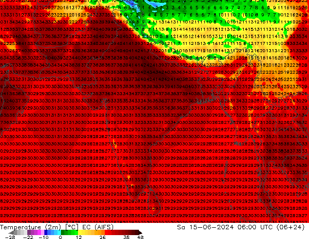 Temperature (2m) EC (AIFS) Sa 15.06.2024 06 UTC