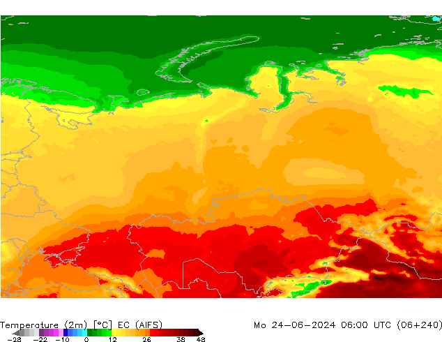 Sıcaklık Haritası (2m) EC (AIFS) Pzt 24.06.2024 06 UTC
