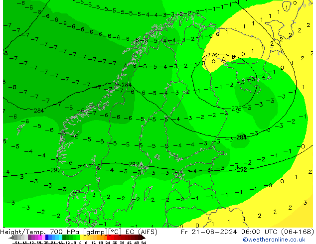 Hoogte/Temp. 700 hPa EC (AIFS) vr 21.06.2024 06 UTC