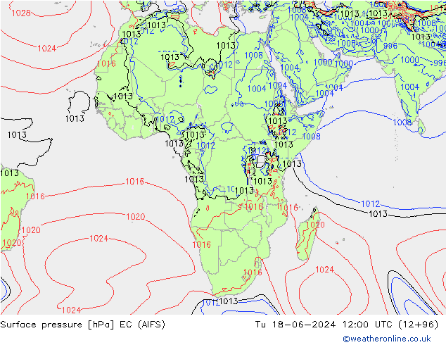 Yer basıncı EC (AIFS) Sa 18.06.2024 12 UTC