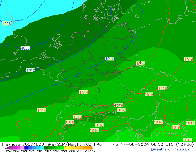 Thck 700-1000 hPa EC (AIFS) lun 17.06.2024 06 UTC