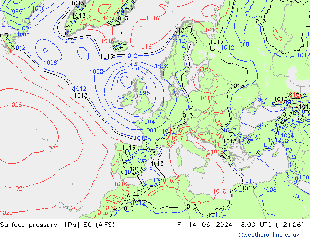 地面气压 EC (AIFS) 星期五 14.06.2024 18 UTC