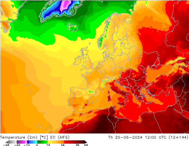 Temperature (2m) EC (AIFS) Th 20.06.2024 12 UTC