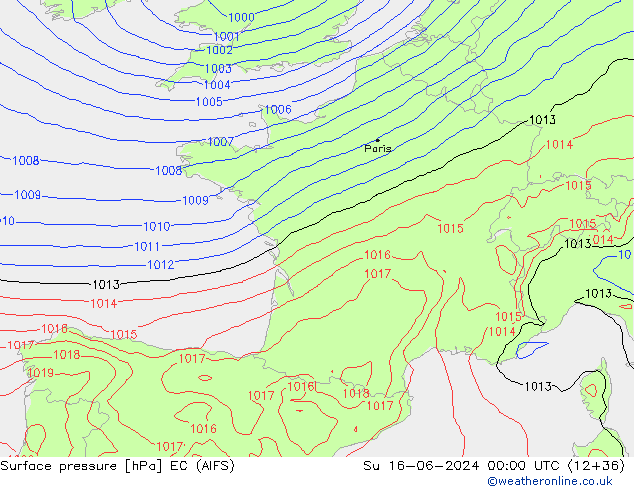 pressão do solo EC (AIFS) Dom 16.06.2024 00 UTC