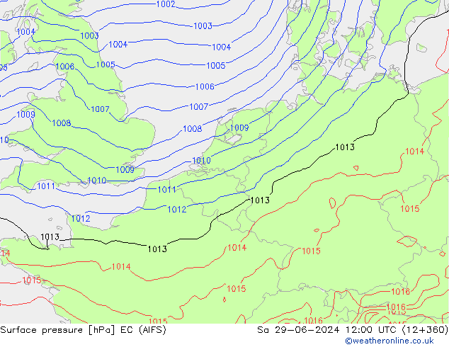 Atmosférický tlak EC (AIFS) So 29.06.2024 12 UTC