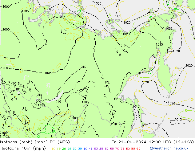 Isotachs (mph) EC (AIFS) ven 21.06.2024 12 UTC