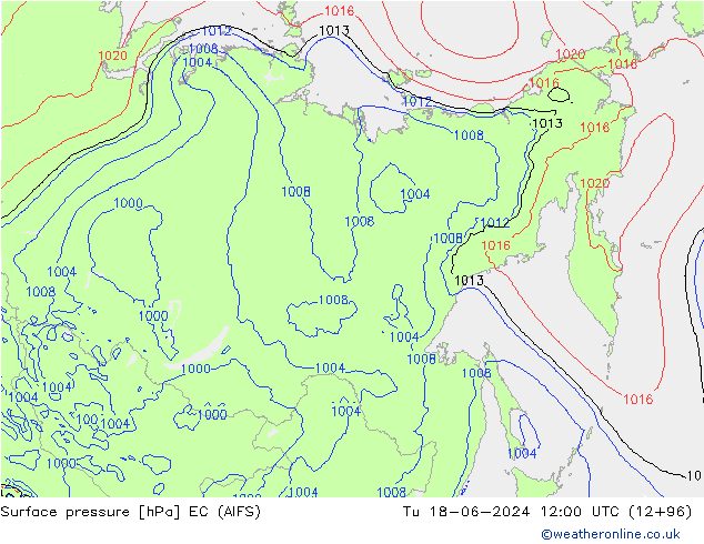 Surface pressure EC (AIFS) Tu 18.06.2024 12 UTC