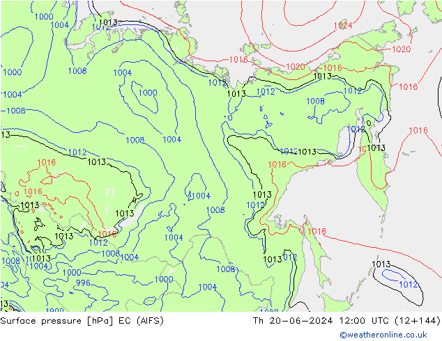 Presión superficial EC (AIFS) jue 20.06.2024 12 UTC