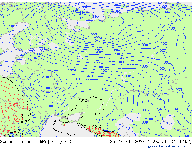 ciśnienie EC (AIFS) so. 22.06.2024 12 UTC