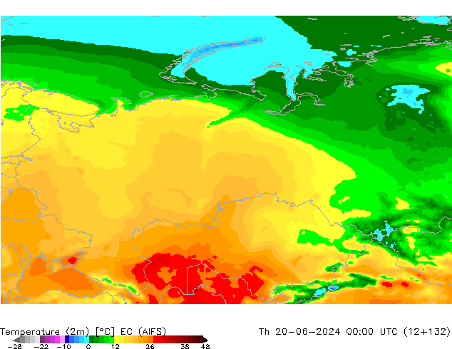 Temperatura (2m) EC (AIFS) gio 20.06.2024 00 UTC