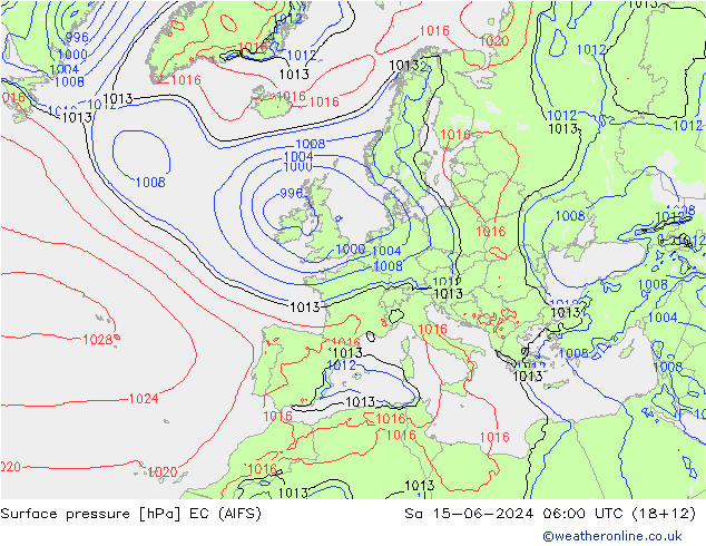 Surface pressure EC (AIFS) Sa 15.06.2024 06 UTC