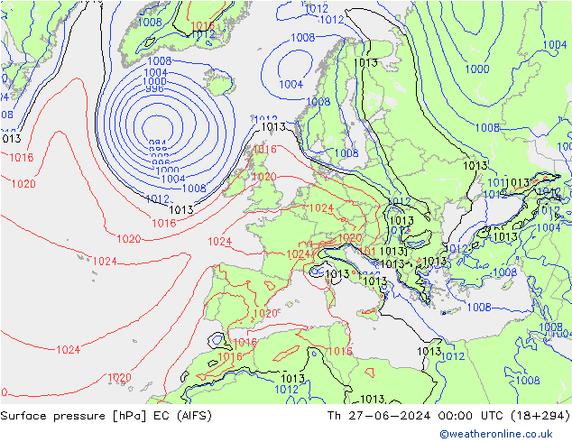 ciśnienie EC (AIFS) czw. 27.06.2024 00 UTC