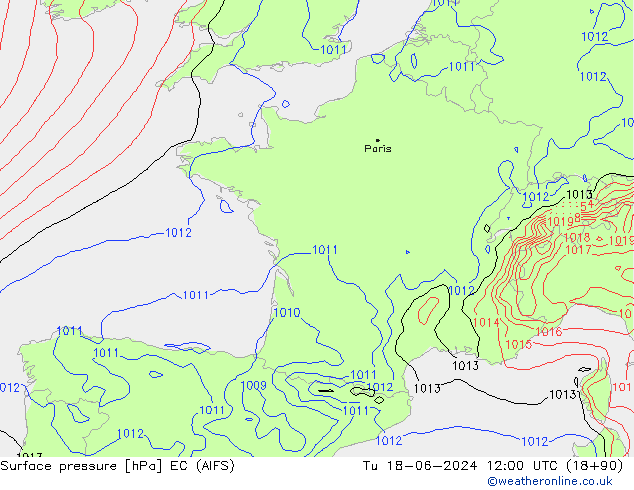 Presión superficial EC (AIFS) mar 18.06.2024 12 UTC