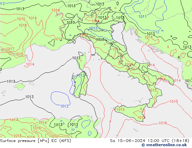 Atmosférický tlak EC (AIFS) So 15.06.2024 12 UTC