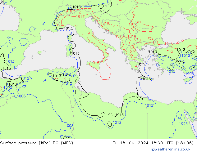 Presión superficial EC (AIFS) mar 18.06.2024 18 UTC