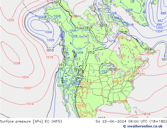 Surface pressure EC (AIFS) Sa 22.06.2024 06 UTC