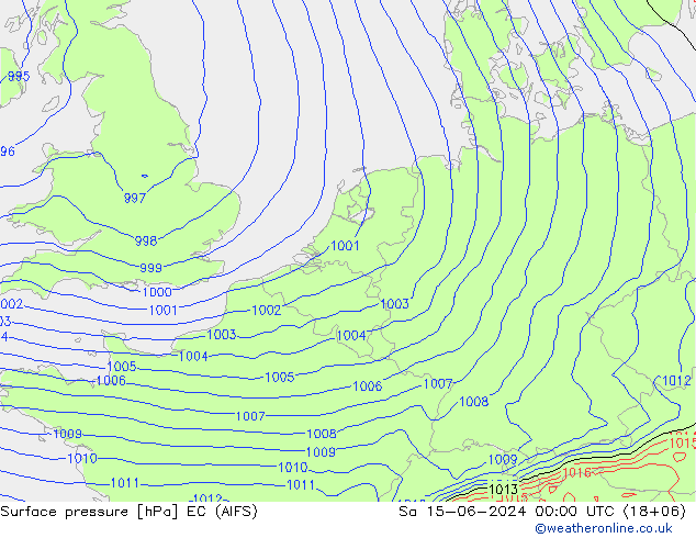 Surface pressure EC (AIFS) Sa 15.06.2024 00 UTC