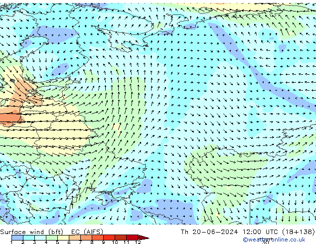 Rüzgar 10 m (bft) EC (AIFS) Per 20.06.2024 12 UTC