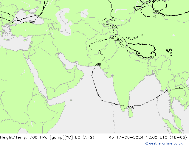 Yükseklik/Sıc. 700 hPa EC (AIFS) Pzt 17.06.2024 12 UTC