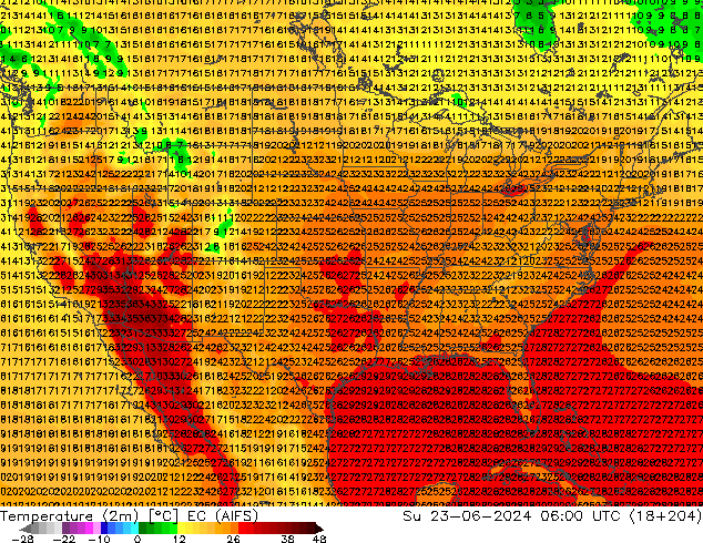 Sıcaklık Haritası (2m) EC (AIFS) Paz 23.06.2024 06 UTC