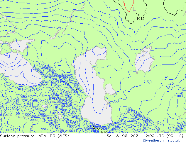 Atmosférický tlak EC (AIFS) So 15.06.2024 12 UTC