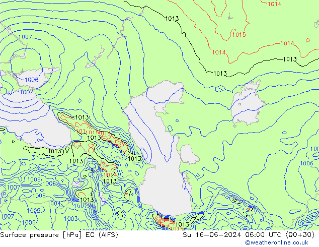 Luchtdruk (Grond) EC (AIFS) zo 16.06.2024 06 UTC