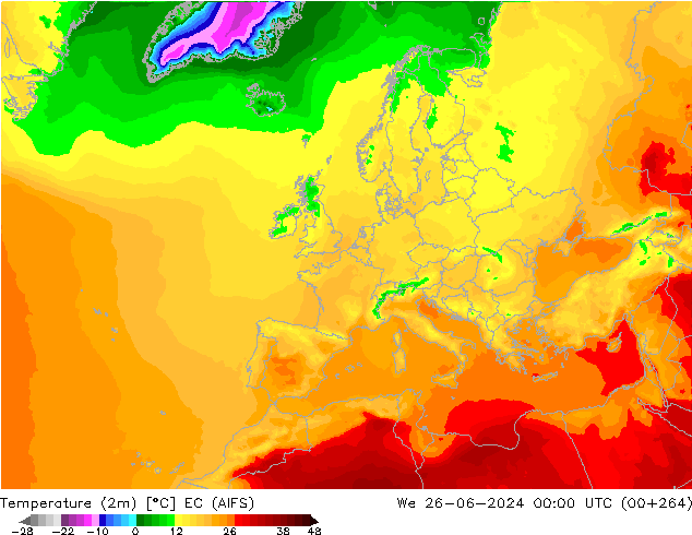 Temperatura (2m) EC (AIFS) Qua 26.06.2024 00 UTC