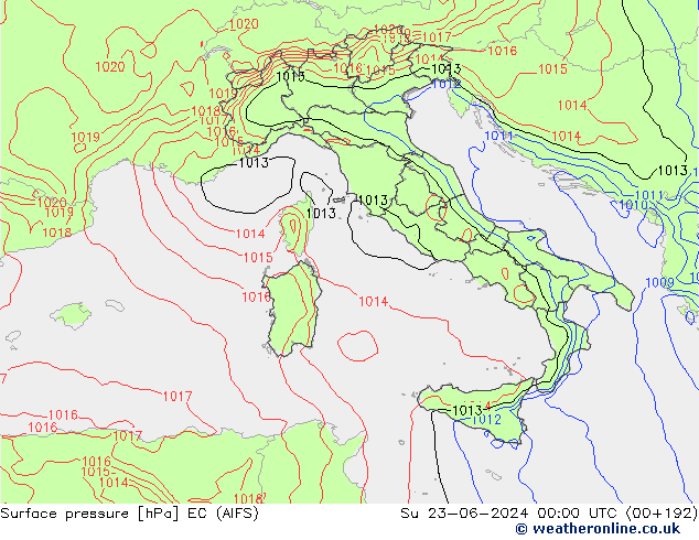 Atmosférický tlak EC (AIFS) Ne 23.06.2024 00 UTC