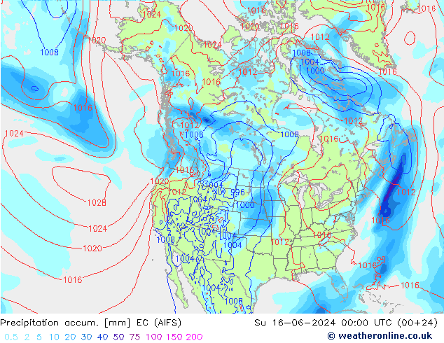 Precipitation accum. EC (AIFS) Вс 16.06.2024 00 UTC