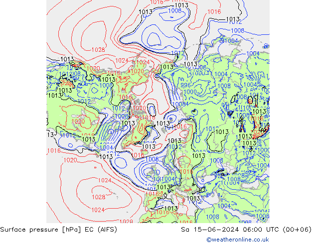 приземное давление EC (AIFS) сб 15.06.2024 06 UTC