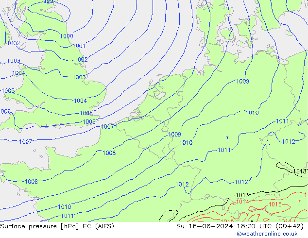 pression de l'air EC (AIFS) dim 16.06.2024 18 UTC