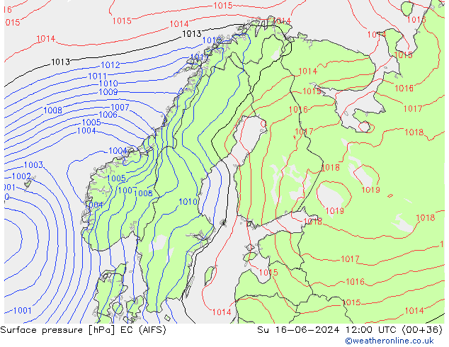 Luchtdruk (Grond) EC (AIFS) zo 16.06.2024 12 UTC