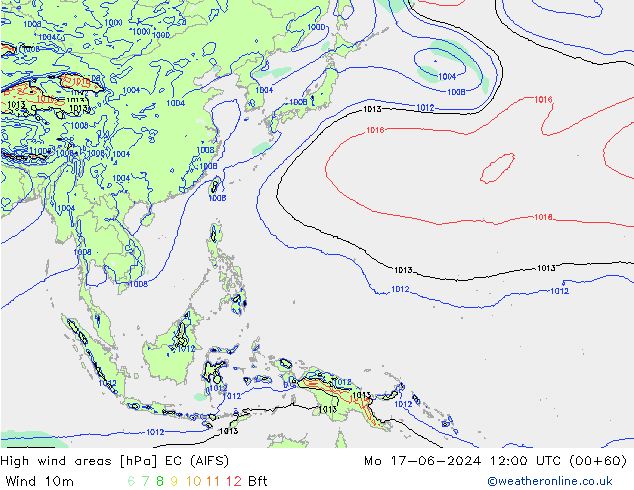 High wind areas EC (AIFS) пн 17.06.2024 12 UTC