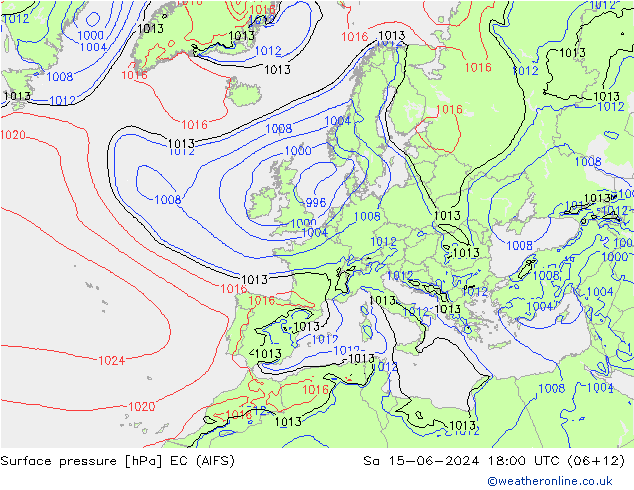 地面气压 EC (AIFS) 星期六 15.06.2024 18 UTC