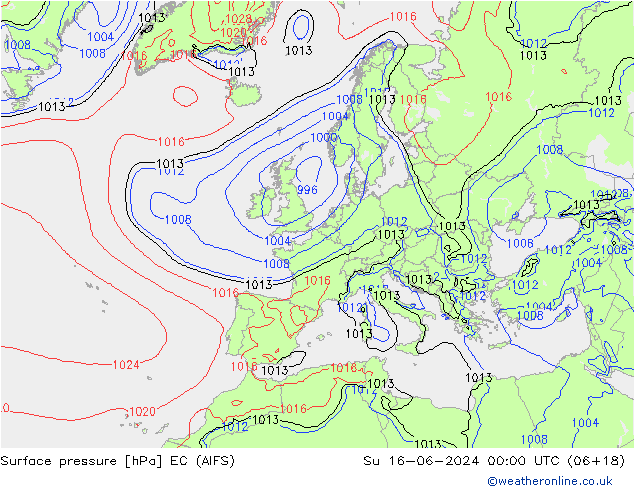 Luchtdruk (Grond) EC (AIFS) zo 16.06.2024 00 UTC