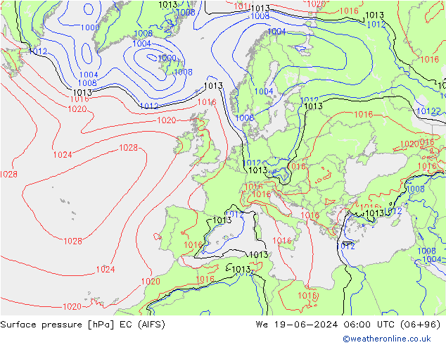 Surface pressure EC (AIFS) We 19.06.2024 06 UTC