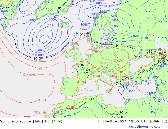 ciśnienie EC (AIFS) czw. 20.06.2024 18 UTC
