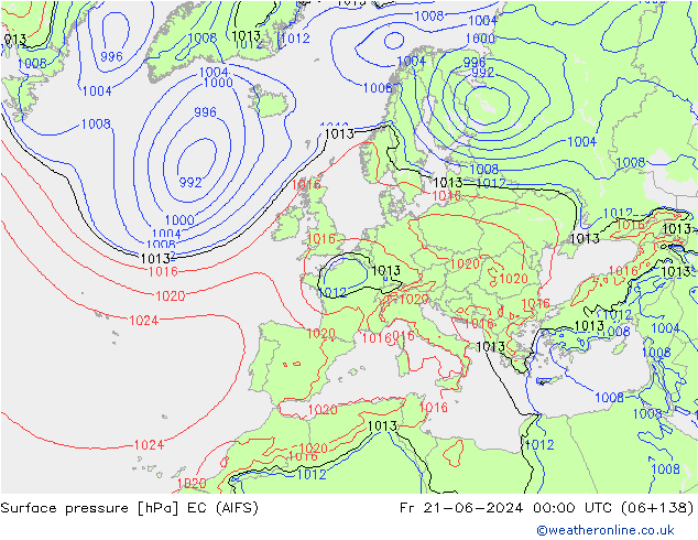Surface pressure EC (AIFS) Fr 21.06.2024 00 UTC