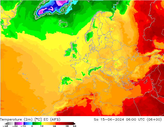 温度图 EC (AIFS) 星期六 15.06.2024 06 UTC
